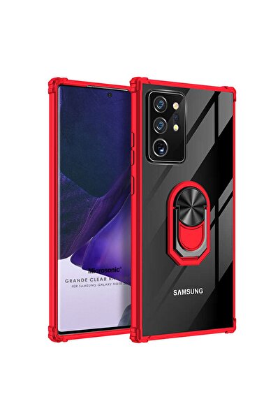 Microsonic Galaxy Note 20 Ultra Kılıf Grande Clear Ring Holder Kırmızı