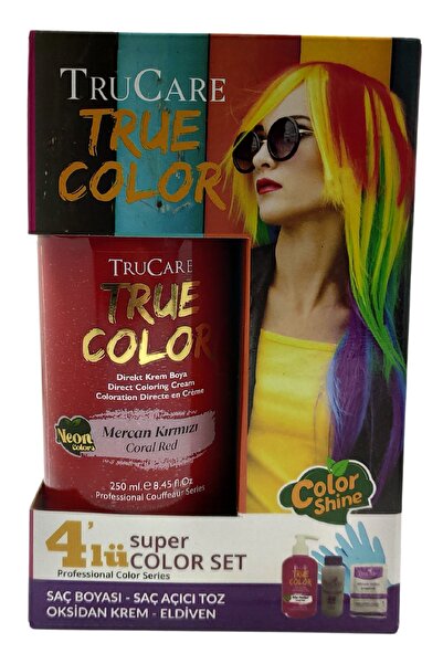Trucare Truecolor Neon Mercan Kırmızı Saç Boyası Seti Saç Açıcı Ve Eldivenli