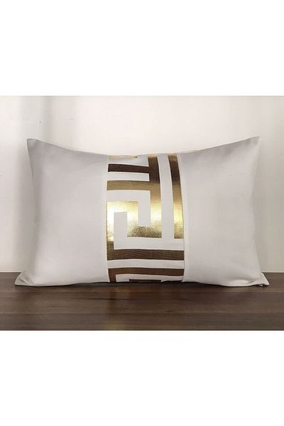 KIRLENTİM White Floor Maze in the Middle Gold Foil Throw Pillow Cover-5030