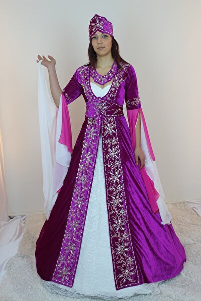 raha bindallı Özel Tasarım Kadife Kaftan Fuşya