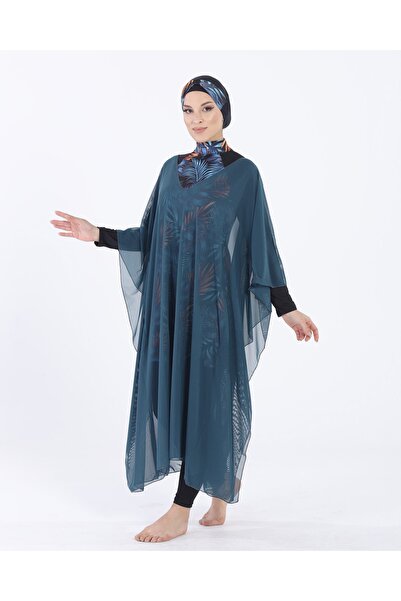 vawensea Women's Hijab Swimsuit V Neck Kaftan Pareo Petrol Green