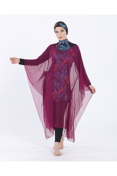 vawensea Women's Hijab Swimsuit V Neck Kaftan Pareo Cherry Rotten
