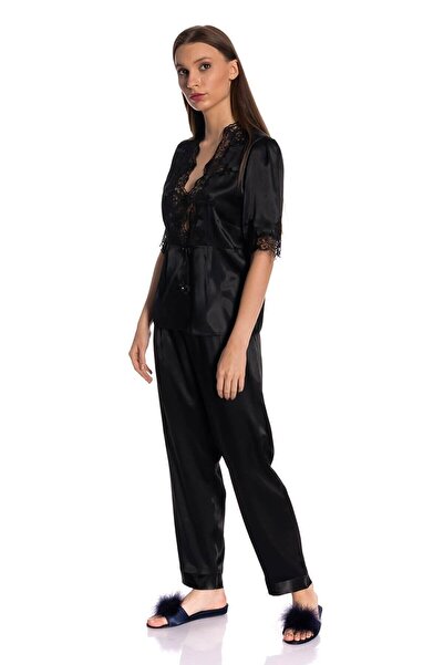 Espuar Set cămașă de noapte neagră din 6 piese pentru femei