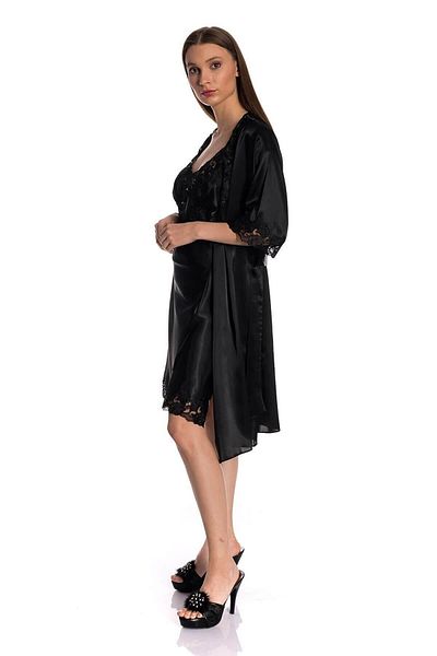 Espuar Women's Powder 6 Piece Lace Detailed Satin Nightgown-dressing gown-pajamas-shorts Dowry Set 1310