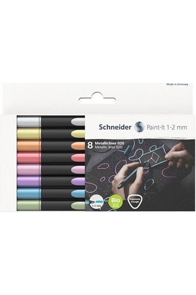SCHNEIDER Metallic Fineliner Felt Tip Pen Marker 1-2 Mm Set of 8 020