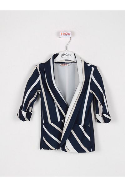 incity Girl's Striped Navy Blue Jacket