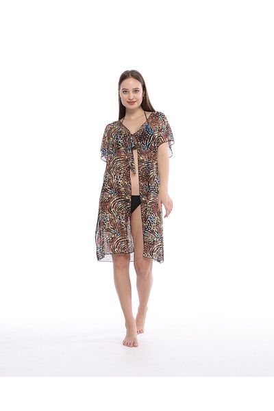 vawensea Women's Brown Leopard Print Tie-Up Pareo Beach Dress