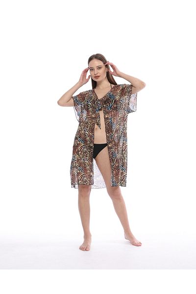 vawensea Women's Brown Leopard Print Tie-Up Pareo Beach Dress