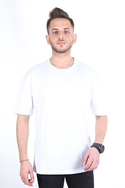 MODA MİMOZA Beyaz Oversize Bisiklet Yaka T-shirt Ysrpny016