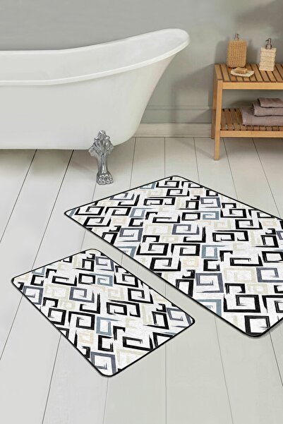 Realhomes طقم سجادة للحمام والمطبخ مكون من قطعتين بتصميم هندسي مخطط رقمي ومضا...