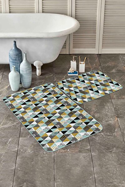 Realhomes طقم سجادة مطبخ للحمام مكون من قطعتين بتصميم مثلث هندسي ملون ومطبوع ...