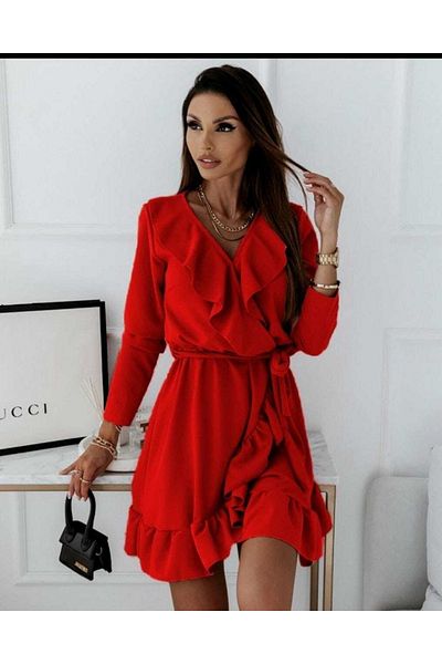 Secret Passion Lingerie Flexible Red Crepe Fabric Double Breasted Neckline Flounce Detail Elastic Waist And Lace Evening Dress 581842 631