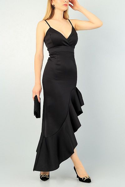 Secret Passion Lingerie Βραδινό φόρεμα με λεπτό λουράκι με ζωηρό μαύρο χρώμα 090