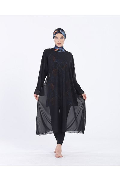 vawensea Women's Hijab Swimsuit Long Sleeve Pareo Black