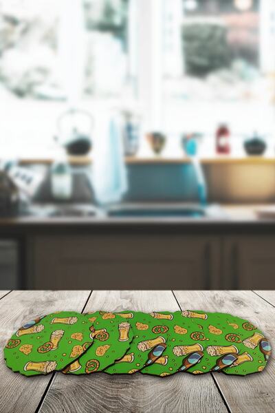 no77decor مجموعة من 6 قواعد أكواب منقوشة على شكل بيرة