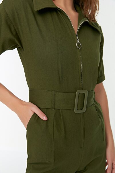 Trendyol Collection Detailní tkaná kombinéza s khaki páskem na zip TWOSS20TU0064