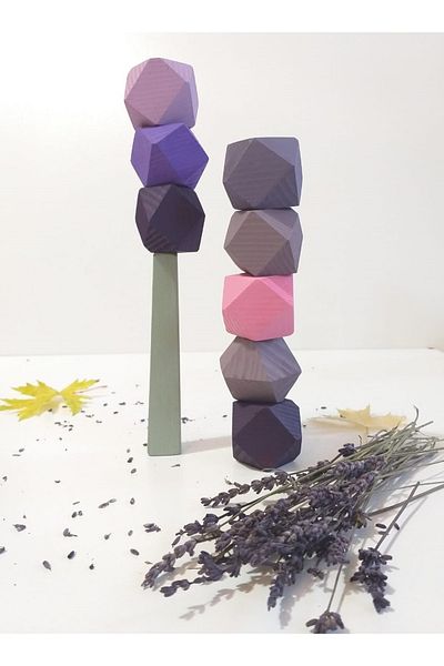 Woodblocks Lavender Waldorf Balance Tower - 8 Pieces Solid Wood Tumi Ishi