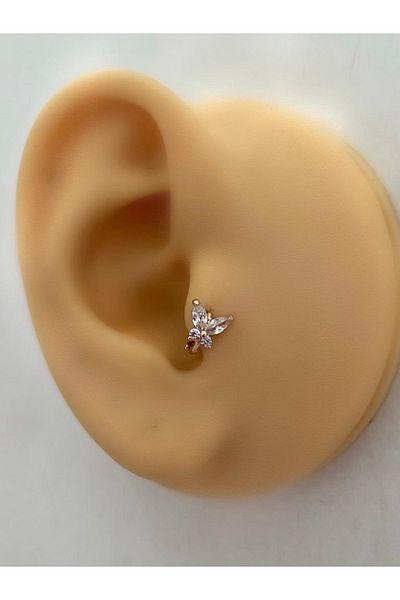 Arescollection Steel Zircon Stone Butterfly Tragus Piercing