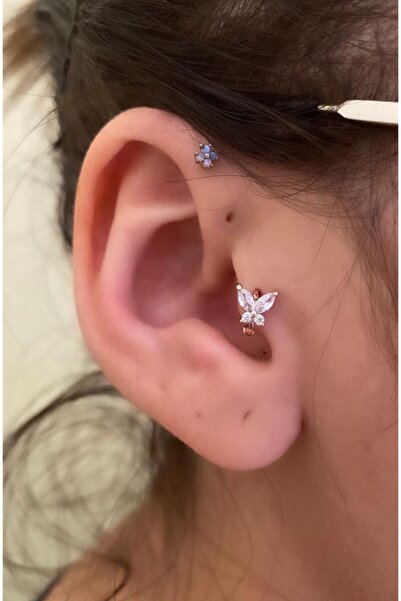 Arescollection Çelik Zirkon Taşlı Kelebek Tragus Piercing