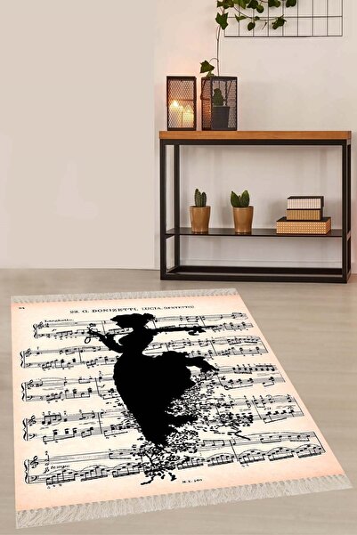 Pelangi Müzik Notalı Halı Dijital Baskı Yıkanabilir Modern Nota Desenli Salon...