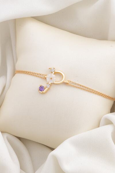 Sortie Aksesuar Italyan Tasarım Flowers Zirkon Manolya Figürlü Harf Bileklik P