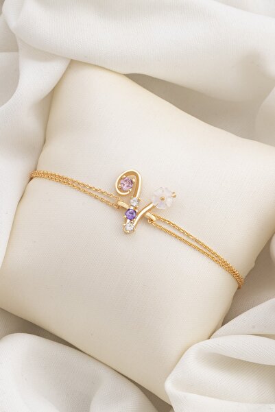 Sortie Aksesuar Italyan Tasarım Flowers Zirkon Manolya Figürlü Harf Bileklik V