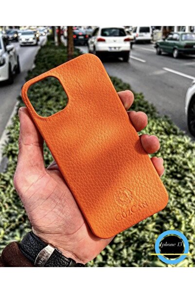 CüzCan Orange Iphone 13 Hakiki Deri Telefon Kılıfı