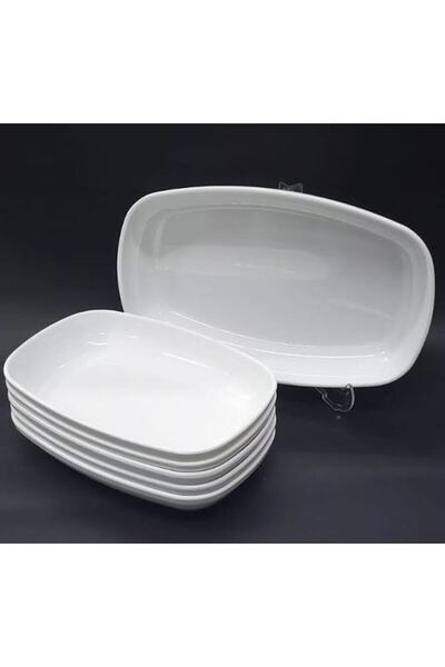EMİRLER 2 Adet Beyaz Melamin Kayık Tabak 22x15cm Orta Boy Salata Tabağı Oval Tabak