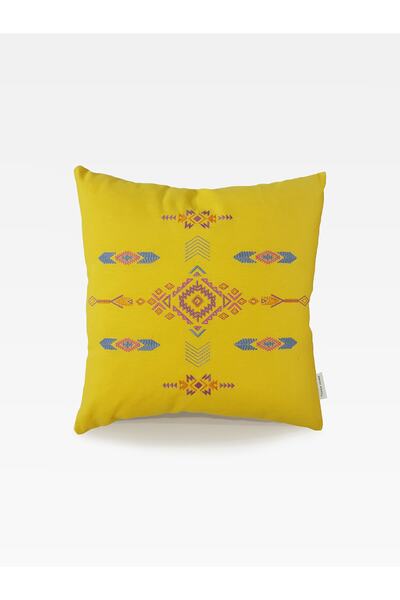 Tanem Home Вишитий богемський візерунок на лляній тканині 42x42 см Жовта наволочка
