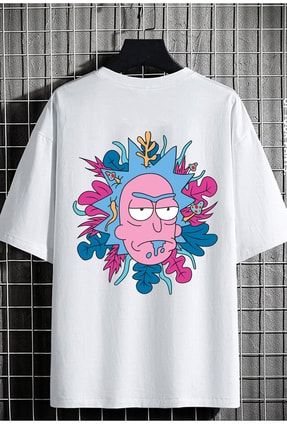DEEPSENCE Unisex Oversize T shirt R ck And Morty Bask Beyaz Fiyat Yorumlar Trendyol