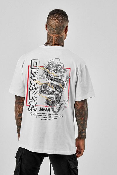DEEPSENCE Men's Oversize T-shirt Osakadragon Back Printed White
