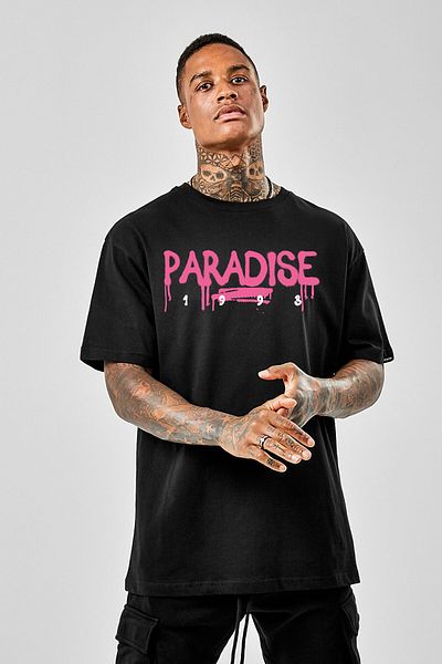 DEEPSENCE Men's Oversize T-shirt Paradise Front Print Black