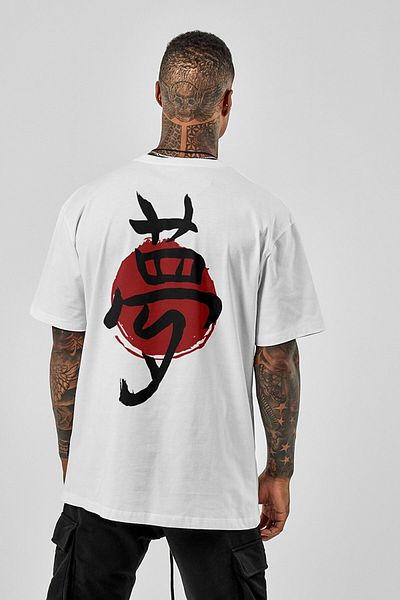 DEEPSENCE Men's Oversize T-shirt Japanese Text Back Print White