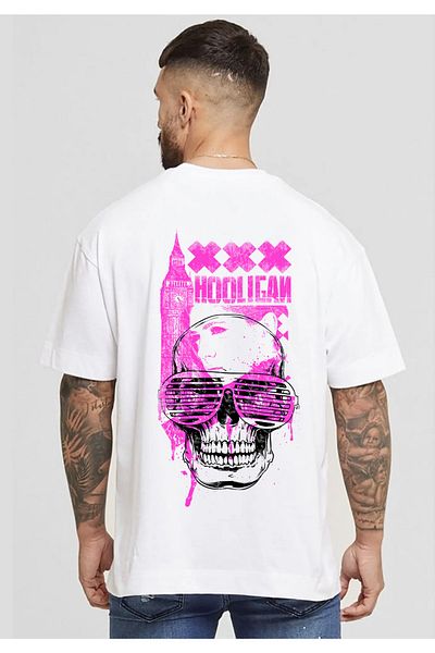 DEEPSENCE Men's Oversize T-shirt Hooligan Back Printed White