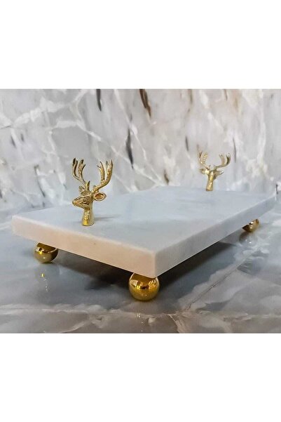 Sümeyra Marble Art Nordic - Beyaz Mermer Sunum Tepsisi | 15x30cm | Geyik Obje...