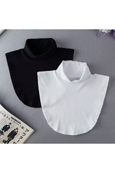 Htcimaj Tam Boy Tesettür Boyunluk Balıkçı Yaka - Siyah Ve Beyaz