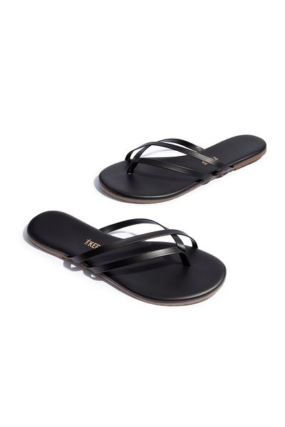 Tkees Women's Heelless Double Band Black Flip Flops