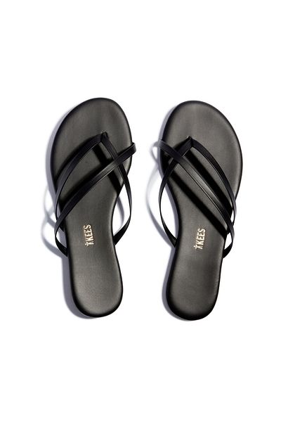 Tkees Women's Heelless Double Band Black Flip Flops