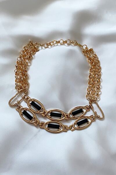 Liveyn Design Siyah Detay Bronz Choker Kolye