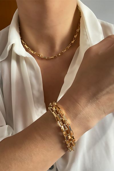 Liveyn Design مجموعة سوار قلادة سلسلة هندسية