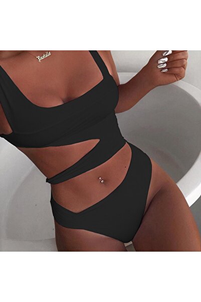 hepsiofis 2022 Bikini Plaj Havuz Bikini Şık Dizayn Small Beden Siyah Çapraz B...
