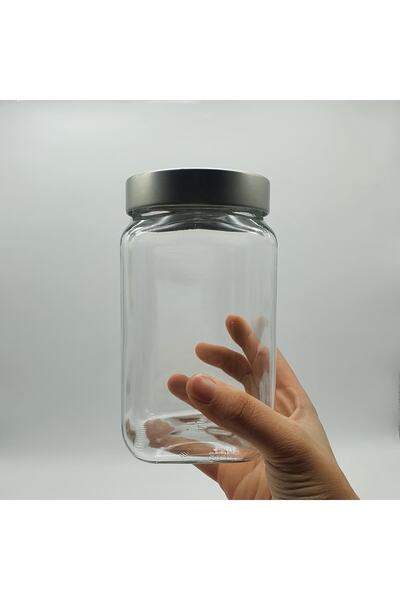 cambalaj 24 Adet (1 Koli) 850 Cc Şeffaf Kare Cam Kavanoz Gümüş Derin Kapak