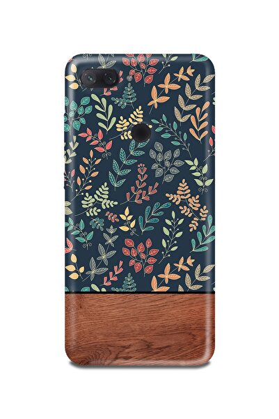 PERAX Xiaomi Mi 8 Lite Çiçekli Yeşil Ahşap Baskılı Telefon Kılıfı Mi8lite-000...