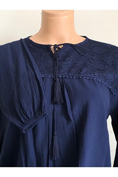 sevdalı Navy Blue Sile Cloth Women's Combed Cotton Blouse