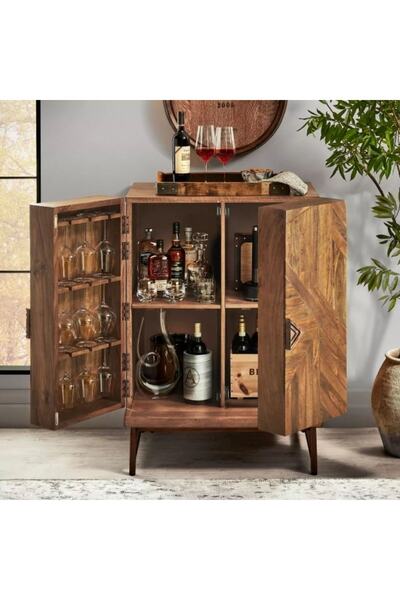 Arzu Wood Ahşap Şarap Kadeh Dolabı