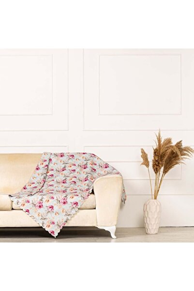 benimol Modern Gül Desen Dokuma Dijital Baskılı Kadife Şönil Koltuk Şalı Örtü...