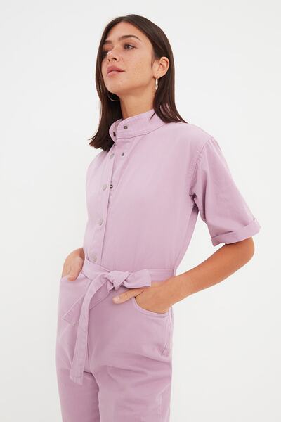 Trendyol Collection Lilac Belted Denim Overal TWOSS22TU00000
