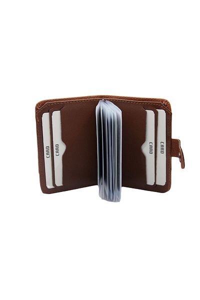 MKM Man Leather Look Transparent Card Holder Wallet & Card Holder Standing Model Tan