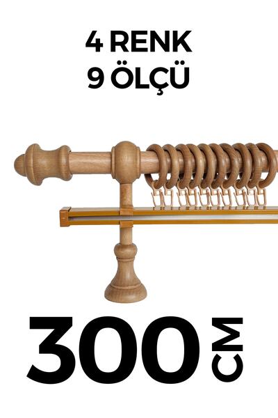 HLMSTOR Ahşap Rustik Perde Askısı Meşe Açık Kahve Tek Raylı 300 Cm