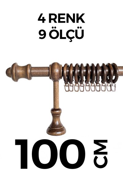 HLMSTOR Ahşap Rustik Perde Askısı Ceviz Koyu Kahve Raysız 100 Cm